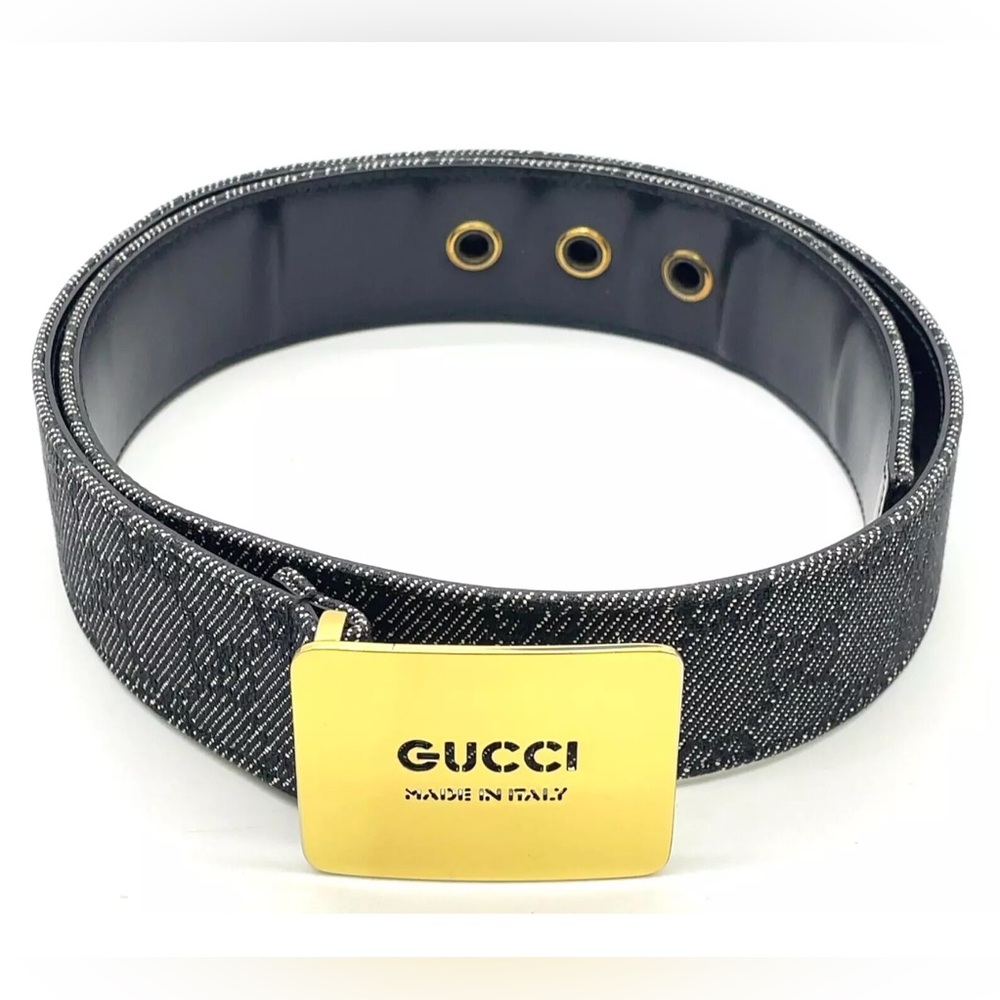 Auth GUCCI GG canvas denim 90745.1766.80.32 Belt W/Bag Gucci Black Leather Belt - Picture 3 of 13